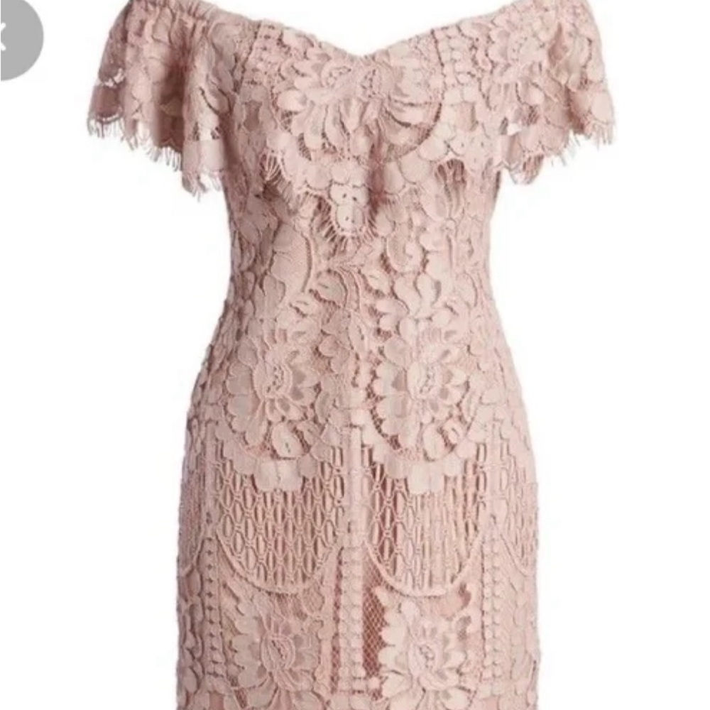 WAYF Dusty Rose Lace Mini Off The Shoulder Fitted Dress XS, spring summer, party